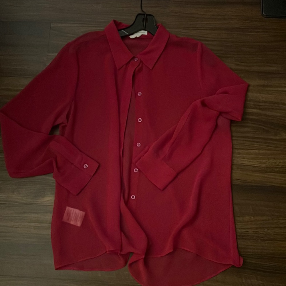 BCBGENERATION Sheer Button Up Blouse